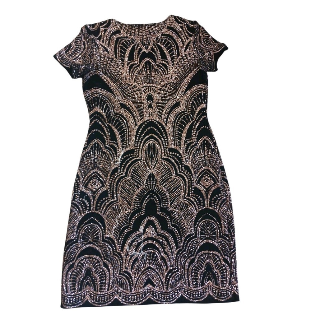 Jump Apparel Black & Gold Sequin Dress Size S|Elegant Bodycon Formal Party Dress - Picture 2 of 4
